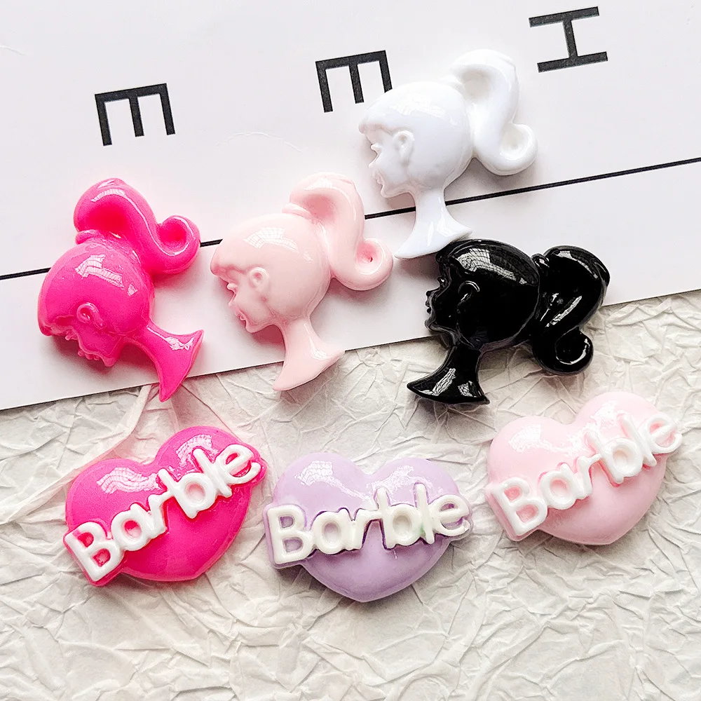 5pcs Letter love ponytail girl barbie cartoon resin flatback cabochons diy crafts supplies