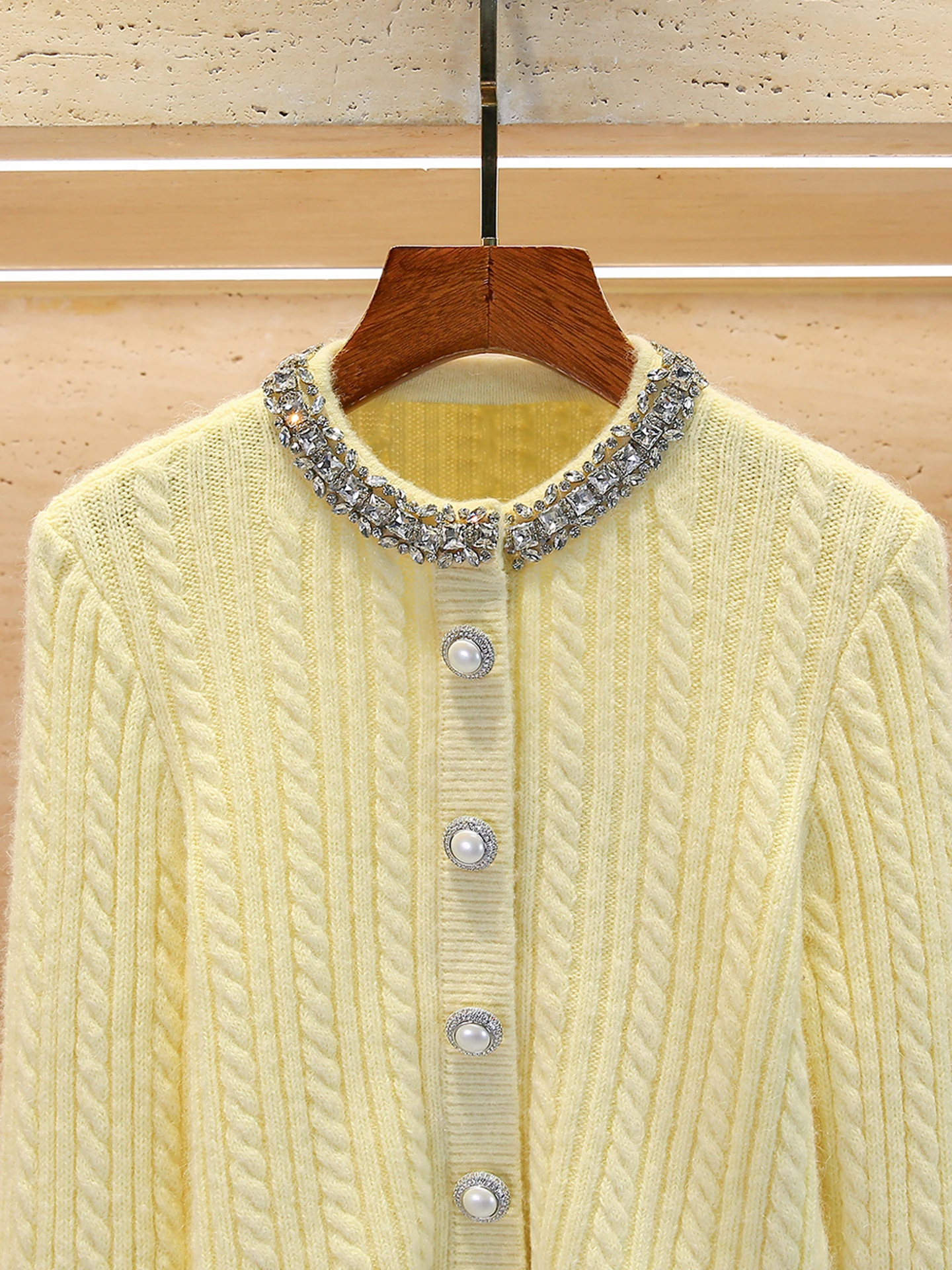 Cardigan aberto de malha diamante embelezado feminino de luxo topo ele commute sle ort comprimento cor pura uso diário