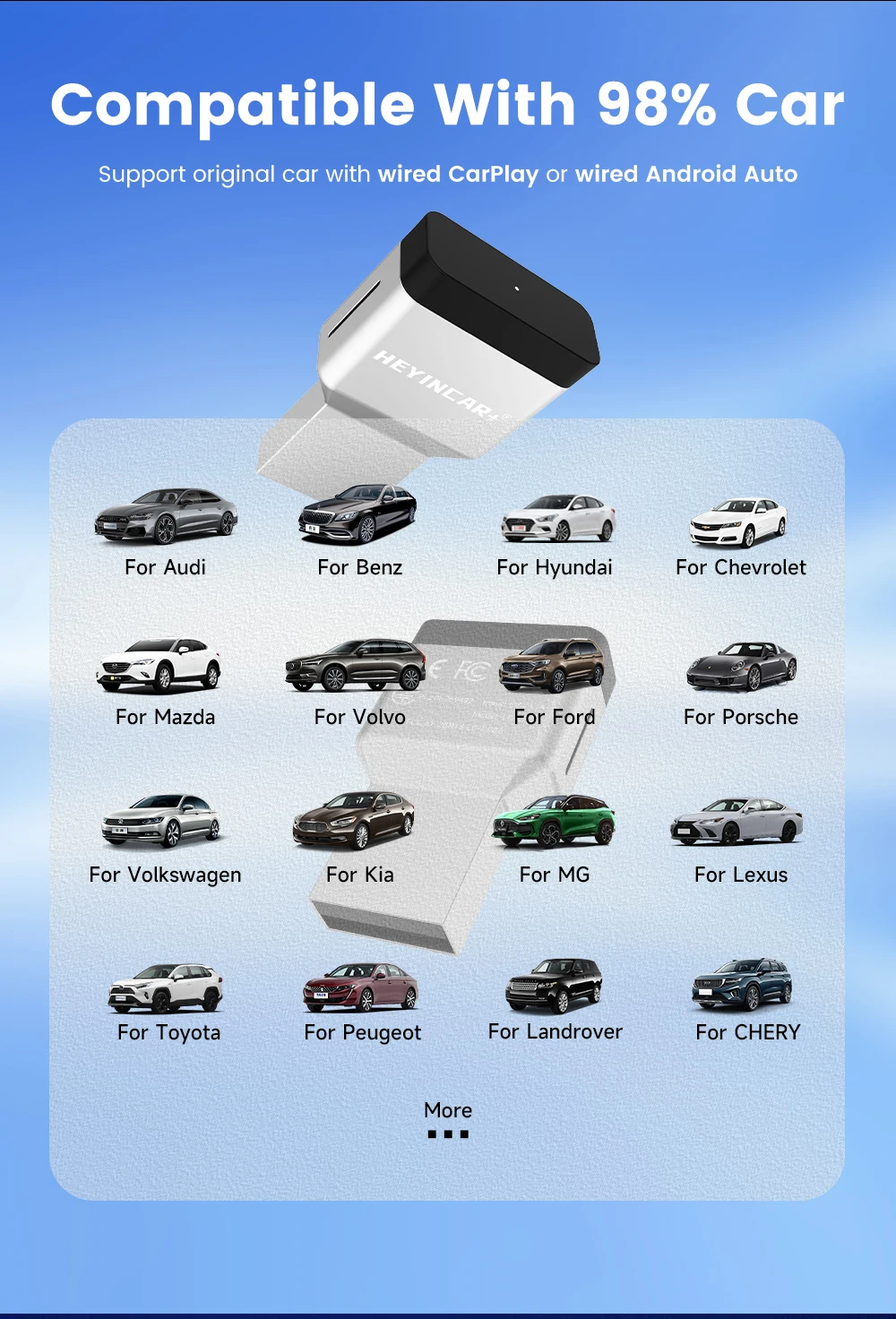 HEYINCAR Neuer 3.0 Mini Wireless Carplay Android Auto Adapter Plug & Play AI Box für VW Toyota Nissan Honda Benz Ford-Mehr – Detail 12