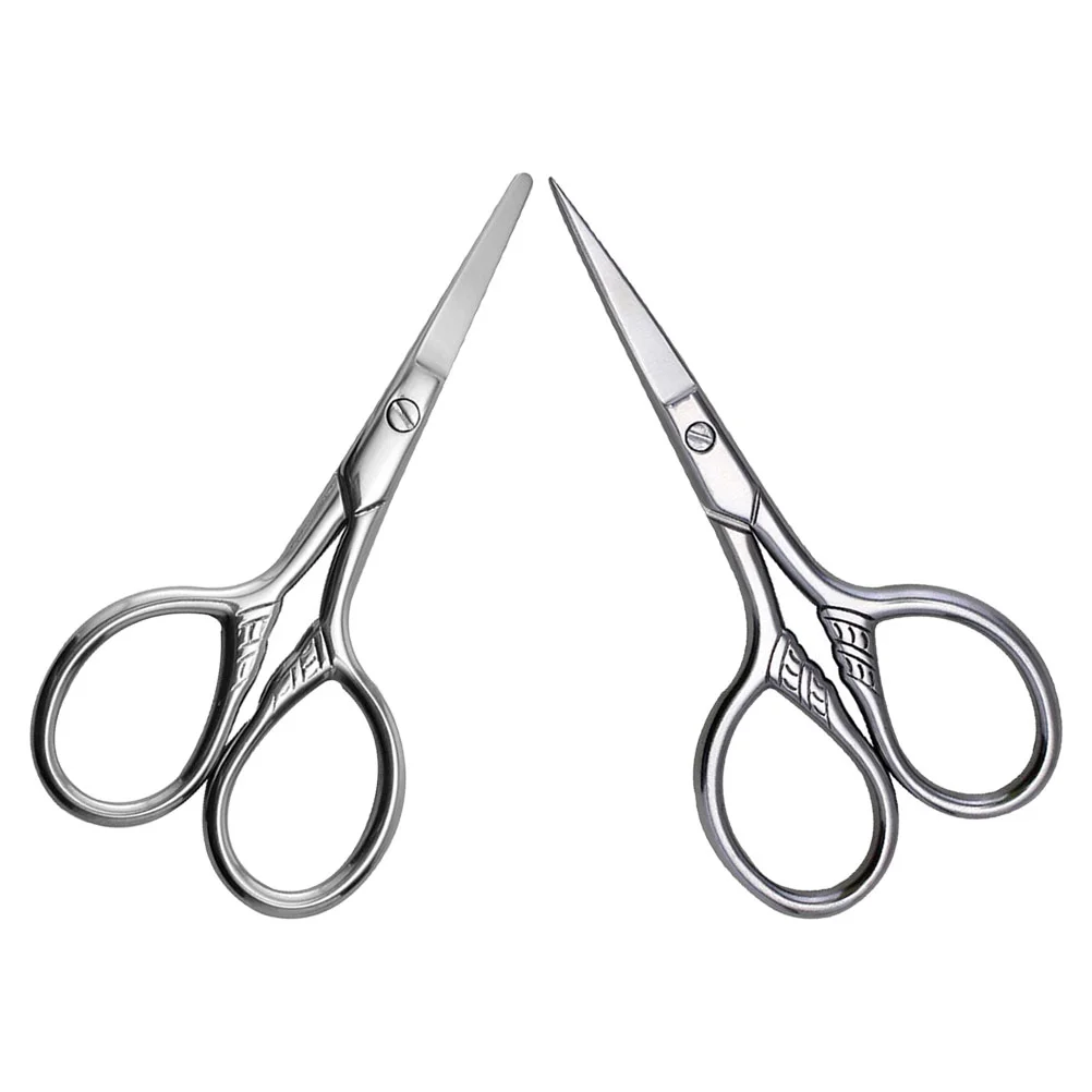 

2 Pcs Curved Tip Hair Scissor Men's Eyebrow Trimmer Pet Grooming Tools Ear Cutting Facial