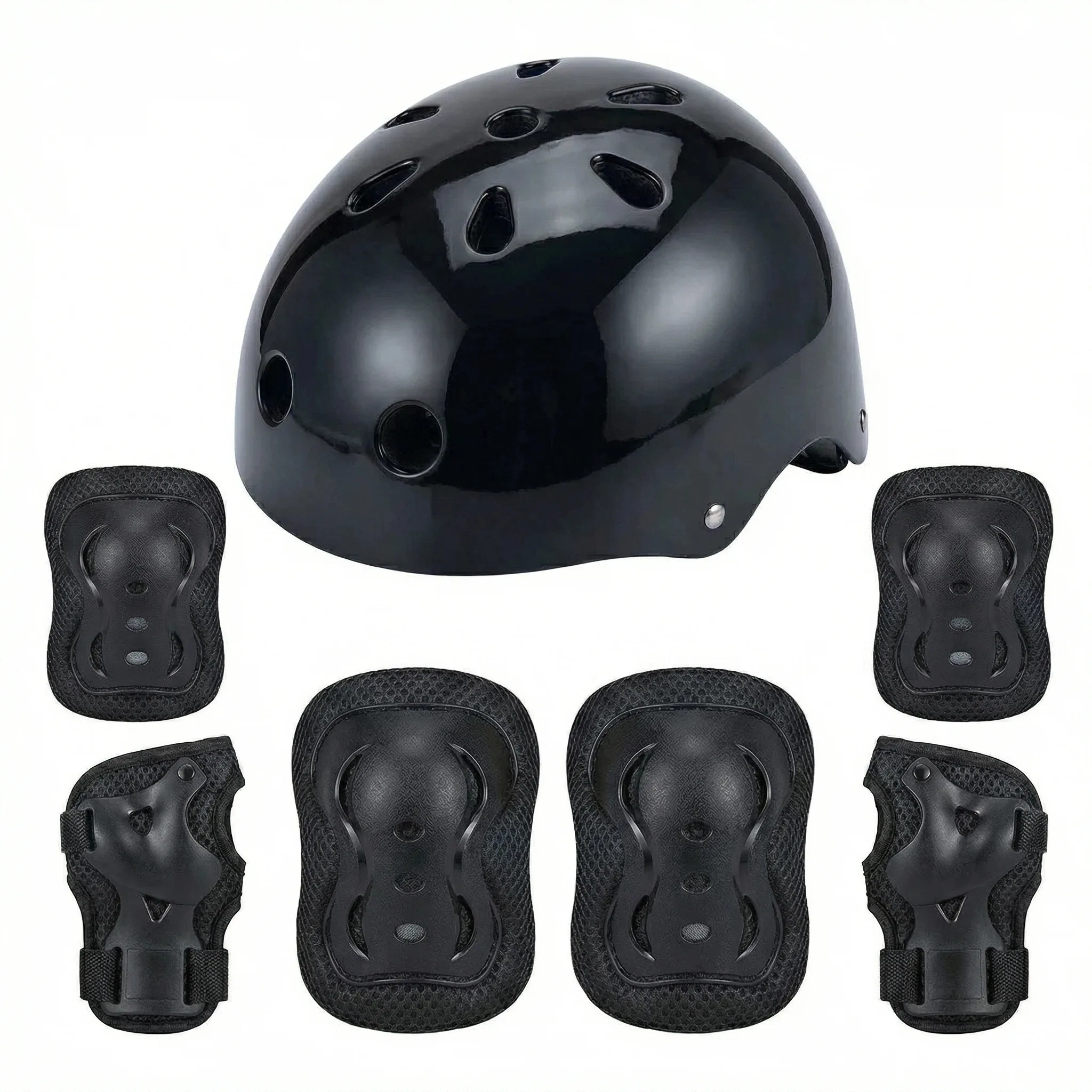 

Набор из 7 предметов: Детский дышащий противоударный шлем, наколенники, налокотники, защита запястий, шлем для начинающих, защита для детского велоспорта