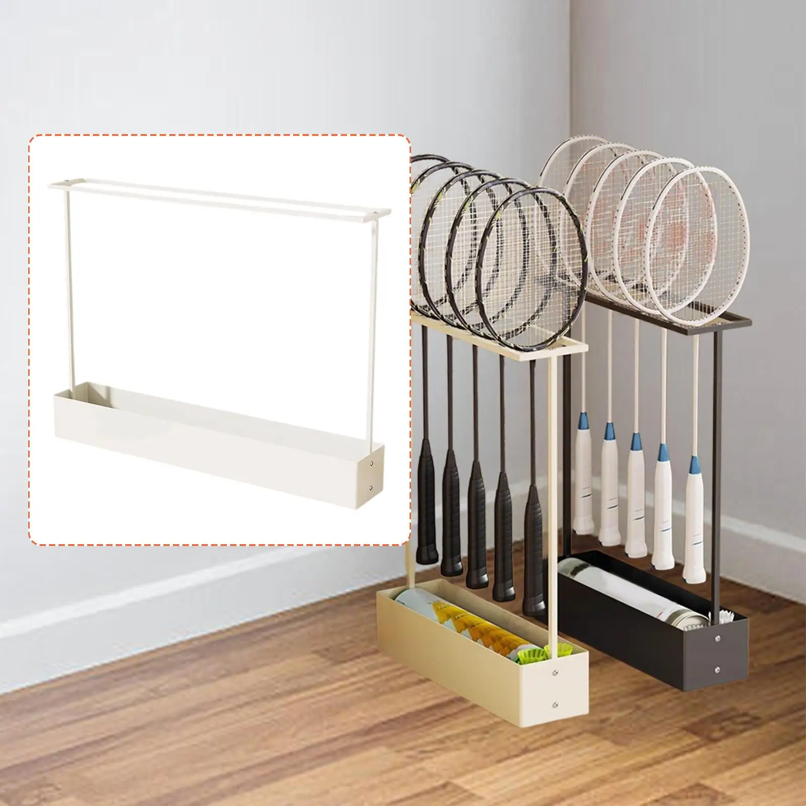 

Space Saving Tennis Racket Holder Metal Floor Rack Organizer Display Stand for Home Stadium Sports Room