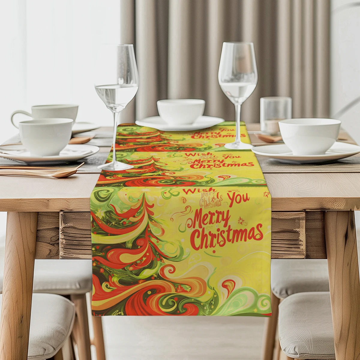 Christmas Abstract Christmas Tree Table Runner Home Wedding Centerpieces Decoration Party Table Runners Dining Long Cloth