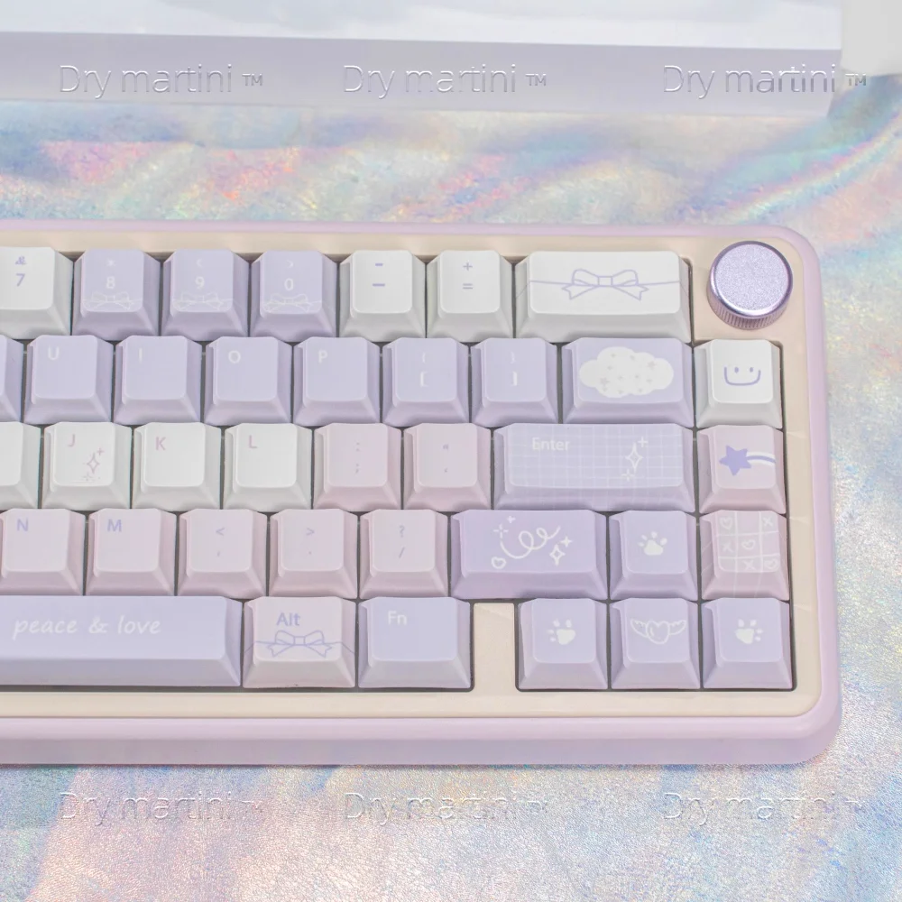 Endless Love Cherry Keycap Set PBT 130 Key Girl Gift Dreamy Purple Keycap Compatible with Mechanical Keyboard 61/64/68/75/108