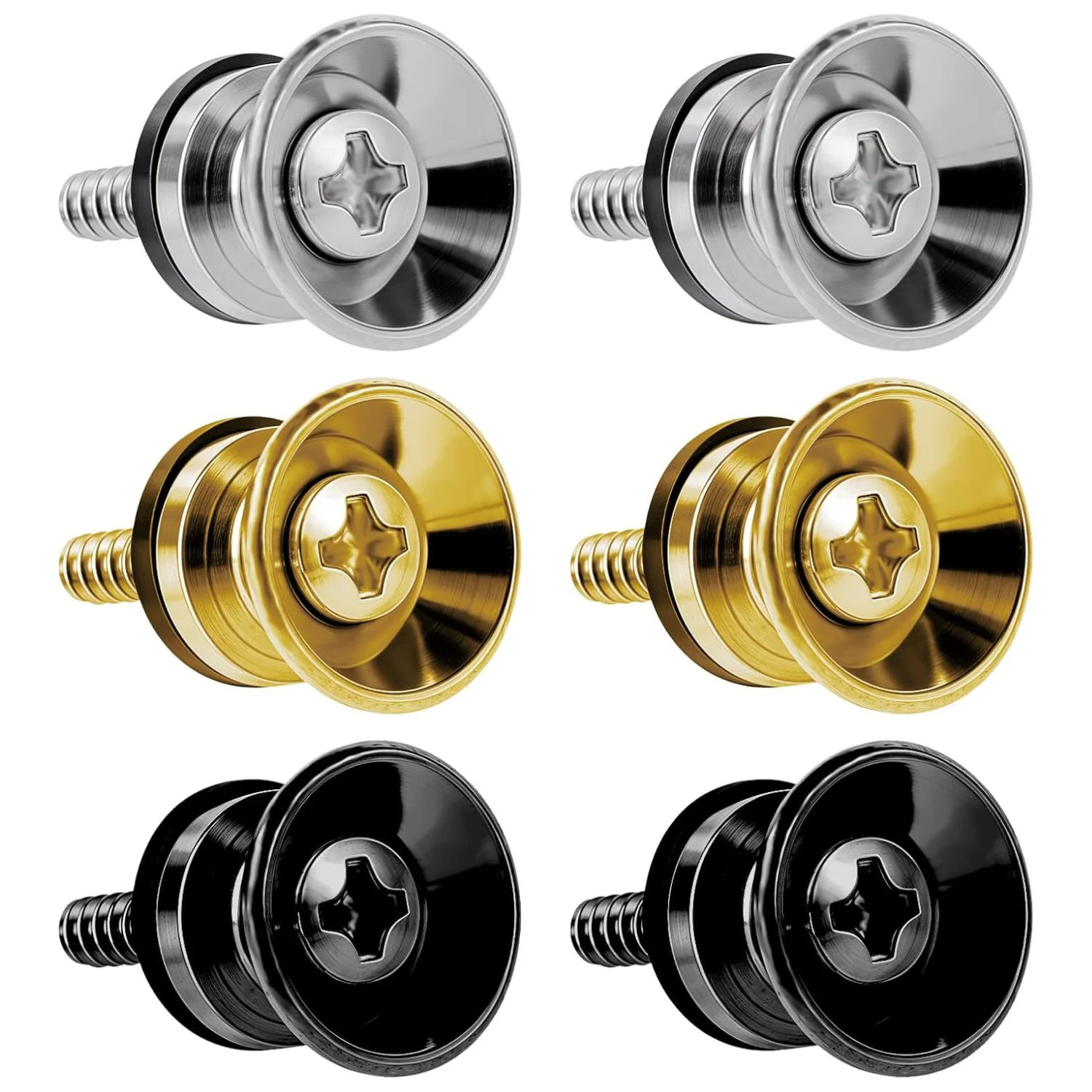 2 sets of guitar strap pins - black/gold/silver, equipped with anti-slip washers for better guitar protection. Not just a connec
