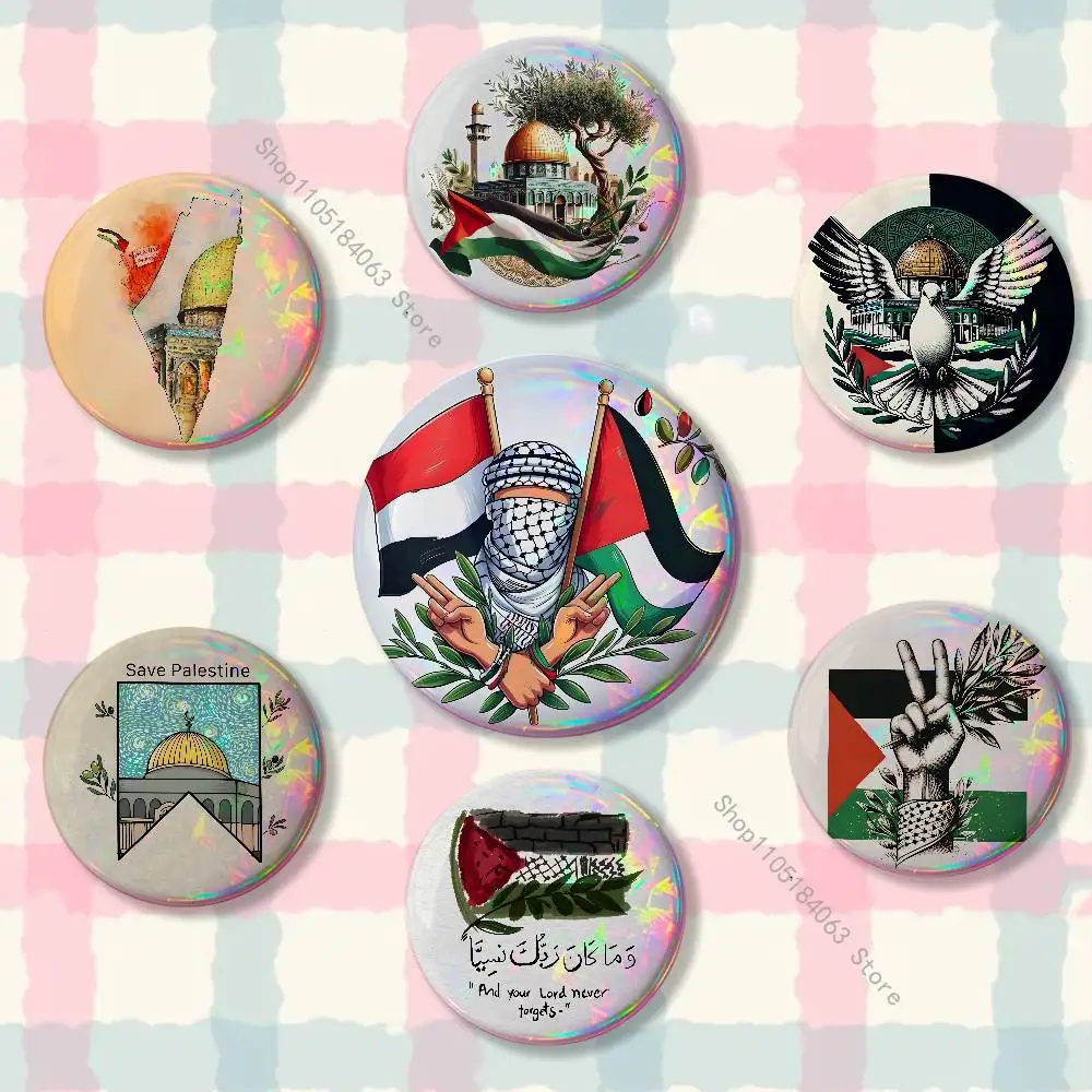 

Keffiyeh P-PalestineS-Flowers Creative Round Badge Button Pin Bag Decor Fans Collection Friends Gift Brooch