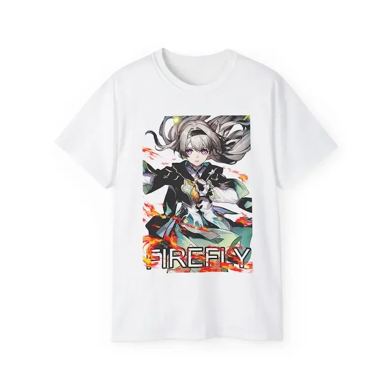 Camiseta com estampa Kawaii Firefly feminina, camiseta manga curta Honkai Star Rail do jogo quente, Harajuku roupas casuais unissex, tops de verão