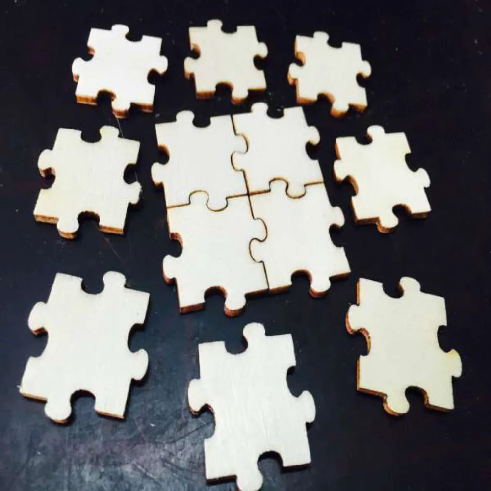 100pcs 30mm 1.18inch Wood Blank Puzzles, Wood Pieces Cutouts Unpainted for Handmade Rustic Wedding Guest Book Puzzle