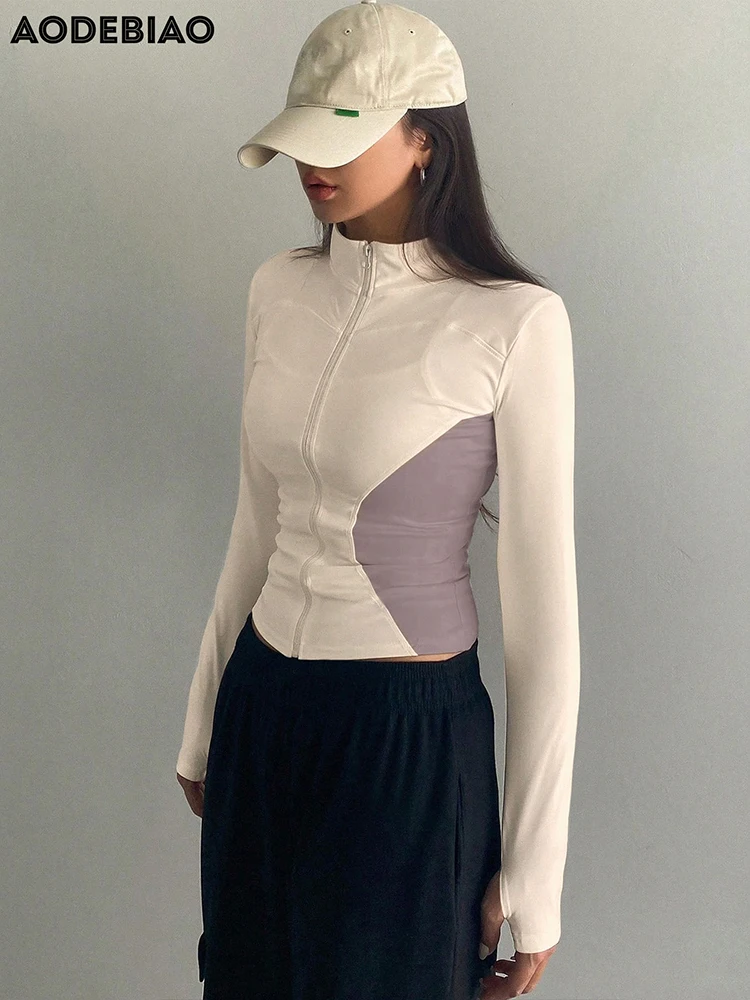AODEBIAO Autumn Winter Women Jacket Coat Long Sleeves Fashion Turtleneck Slim Coat Casual Cardigan Jacket Hoodie Lady Streetwear