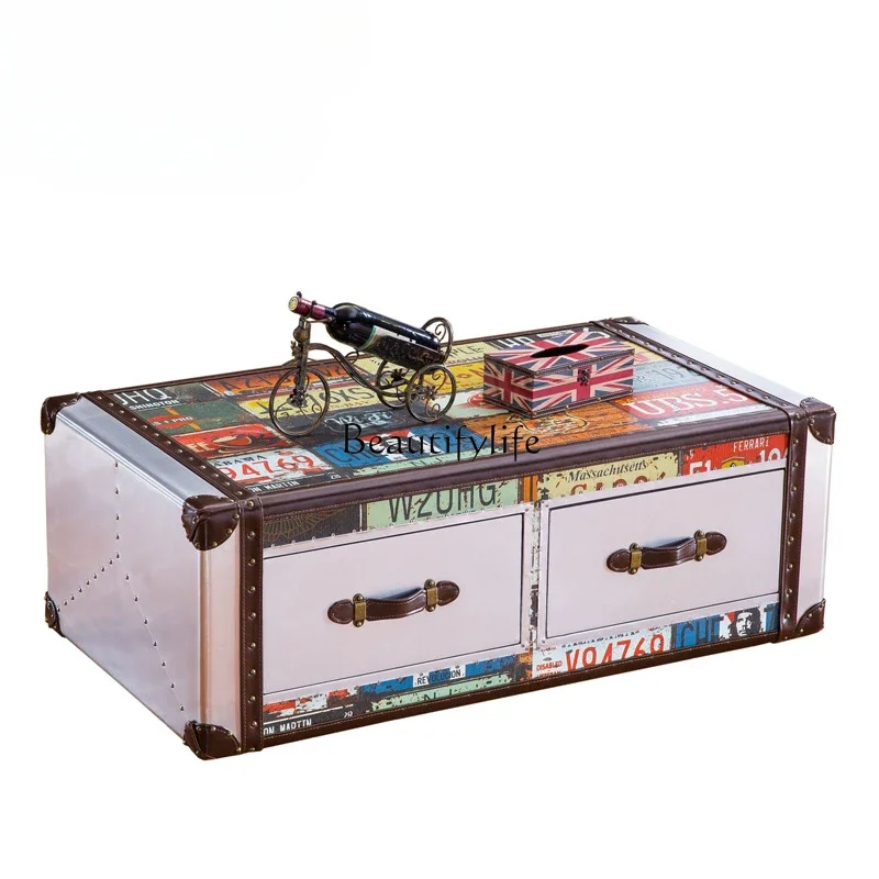 46Industrial style retro tea table box type double coffee table American country furniture