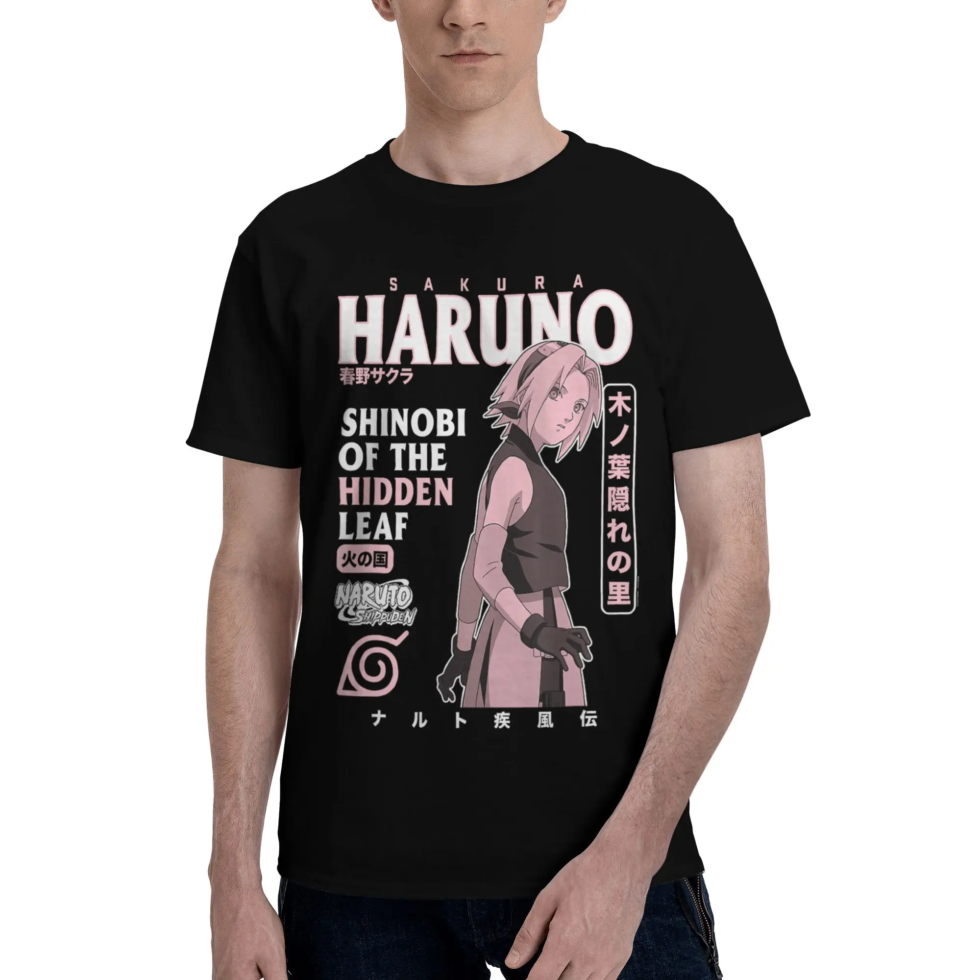 Camiseta Bandai Naruto Shippuden Sakura Text Overload para hombre, camiseta creativa de manga corta, camiseta de algodón puro