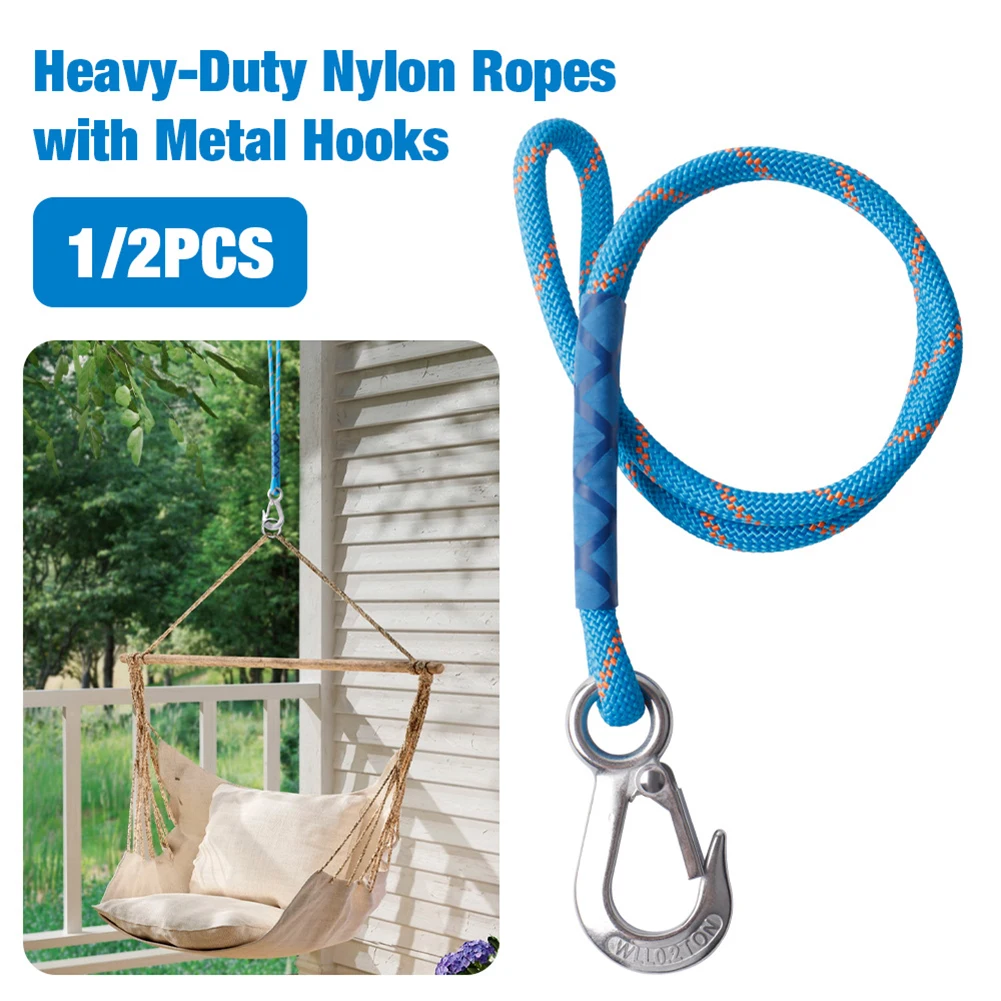 

0.6M Outdoor Swings Elastic Rope Heavy Duty Nylon Sling Metal Hook Hammock Suspension Rope For Outdoor Hammocks,Tree Swings