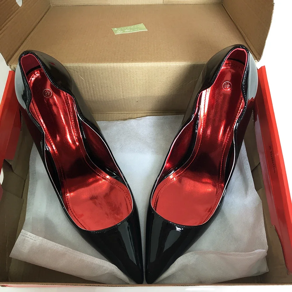 Heelgoo Elegant Glossy Black Curl Cut Women Pointy Toe 12cm High Heel Shoes Sexy V Cut Lady Party Wedding Stiletto Pumps Size46 image 6