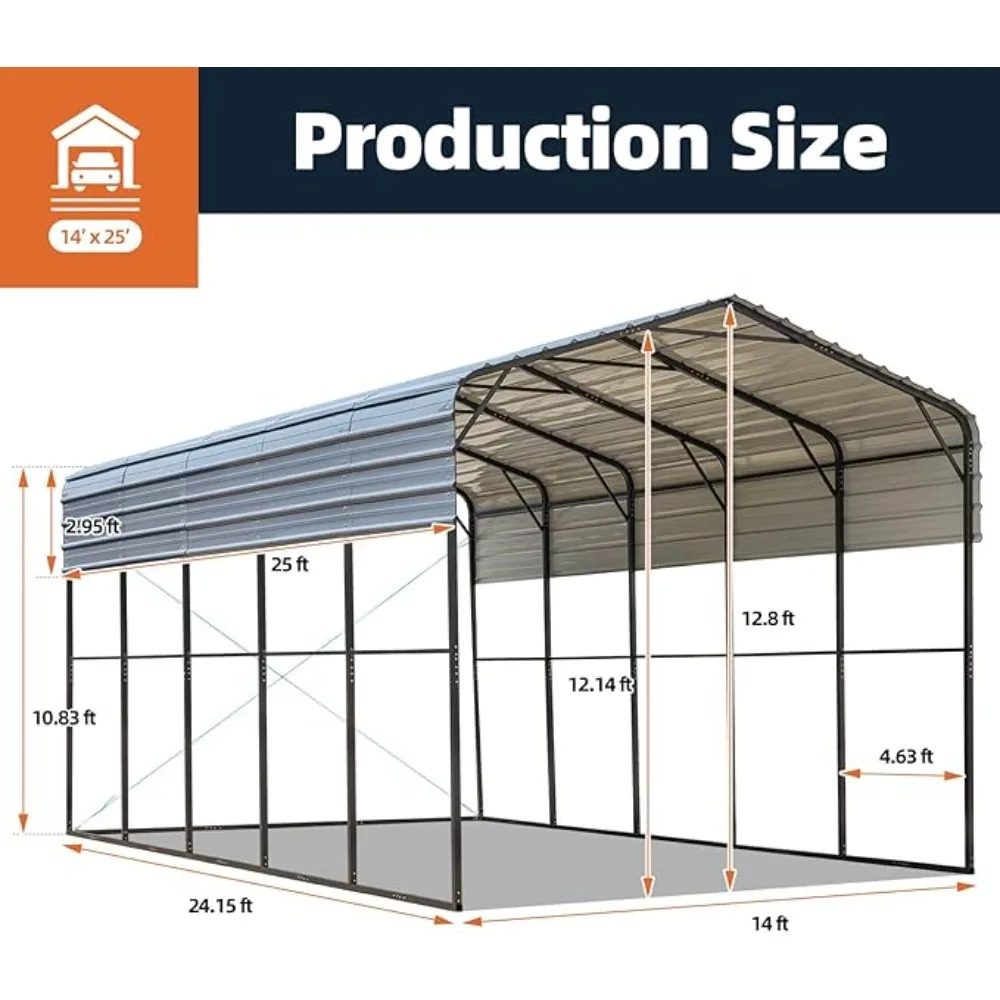 14x25 FT RV Metal Carport, Heavy Duty Carport Canopy with Galvanized Metal Roof and Frame for RV, 2 Car, Boat and Tractors