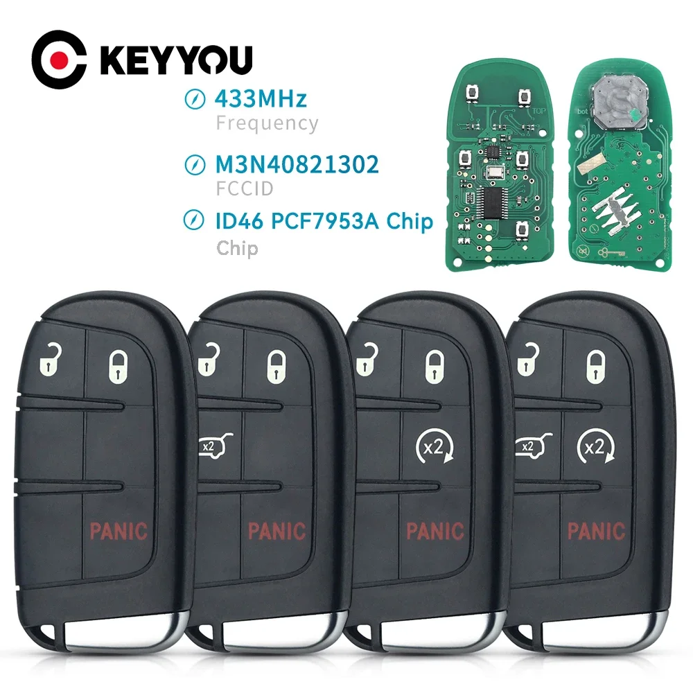 

KEYYOU 433MHz Remote Car Key For Chrysler 300C Dodge Charger Journey Challenge Dart Durango For Jeep M3N-40821302 Fob ID46 Chip