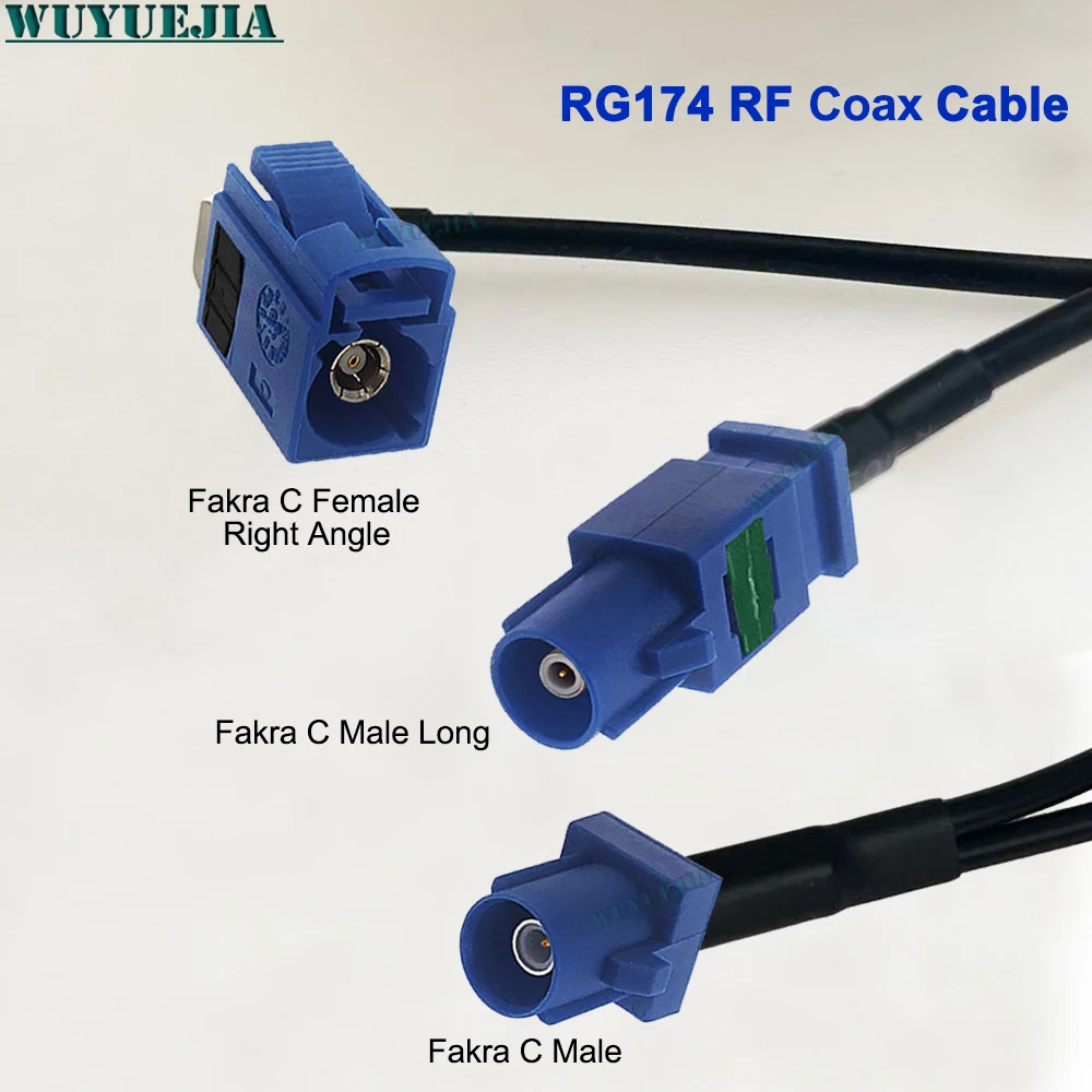 5005 Fakra C Male Plug To Dual Blue Fakra C Female Jack 50 Ohm Connector Y Type Splitter RG-174 Coax Cable Pigtail For Car GPS