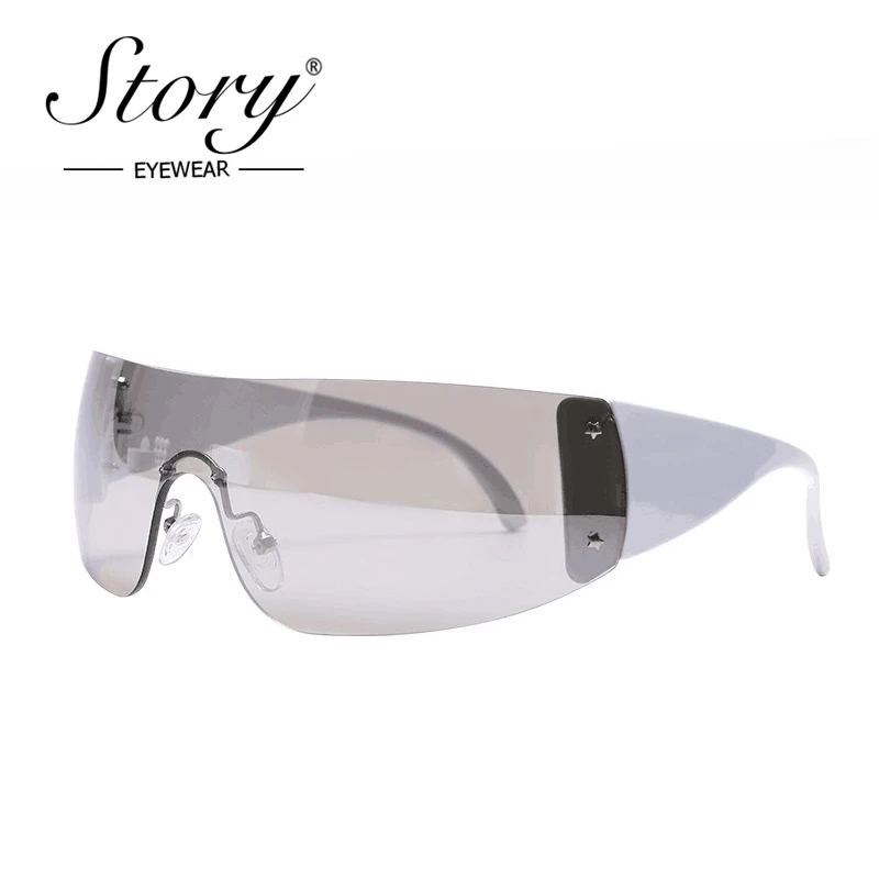 

STORY Y2K Fashion Little Star Rimless Sunglasses Women Men 2023 Trendy Siamese Oversized Mirrored Lens Square Sun Glasses S20919