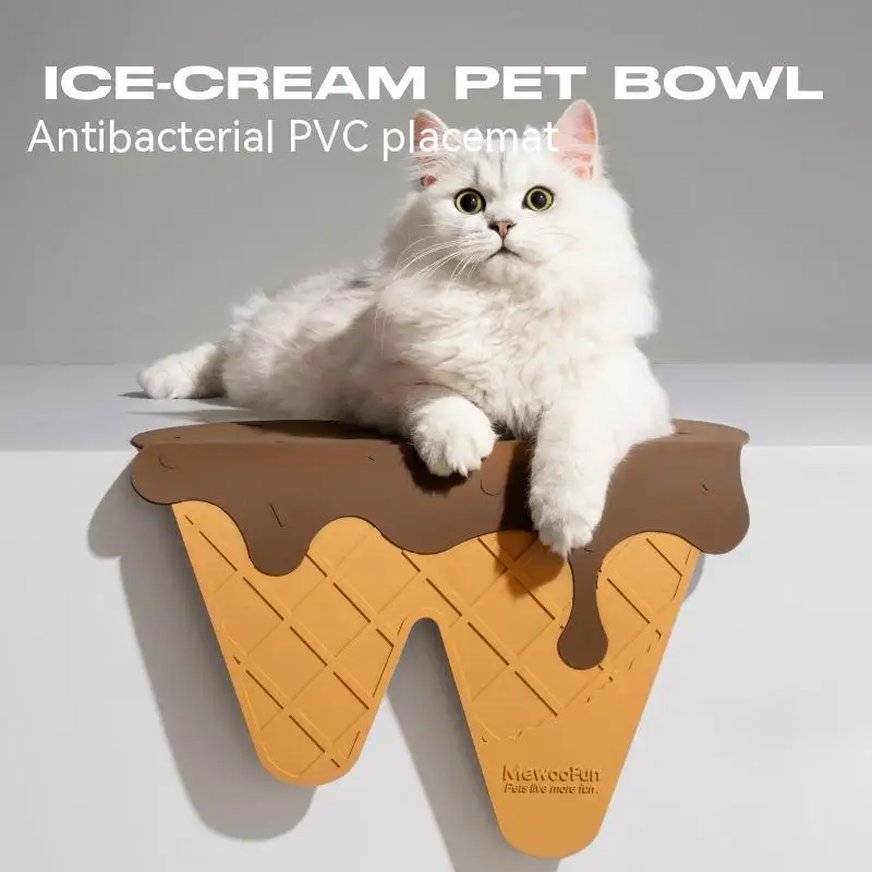 Ice Cream Cat Bowl PVC Placemat Anti-Black Chin Tilt High Foot Neck Guard Cat  Dog Basin Easy to Clean Pet Drinking Water Bowl