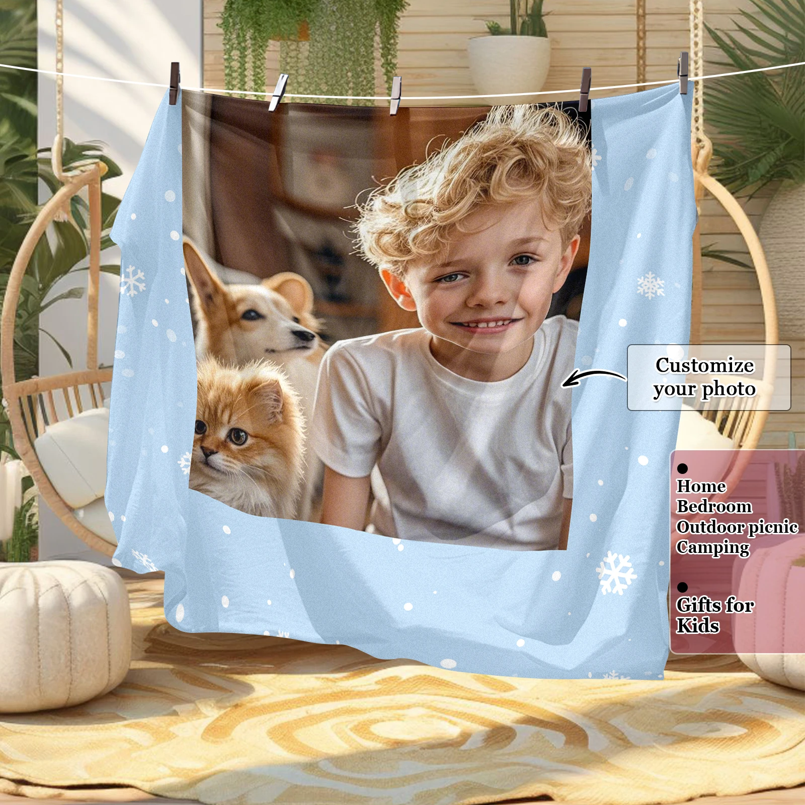 Customized Exclusive Family Memory Blanket Kids and Pets Fun Together Creative Birthday Gift for Kids Sofa Bedroom Available