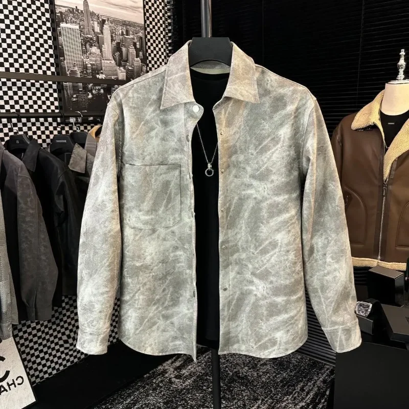 

Мужская рубашка с длинным рукавом, весна-лето, дизайн, лоскутная полоска, новый стиль, модная тонкая модная верхняя одежда-карго