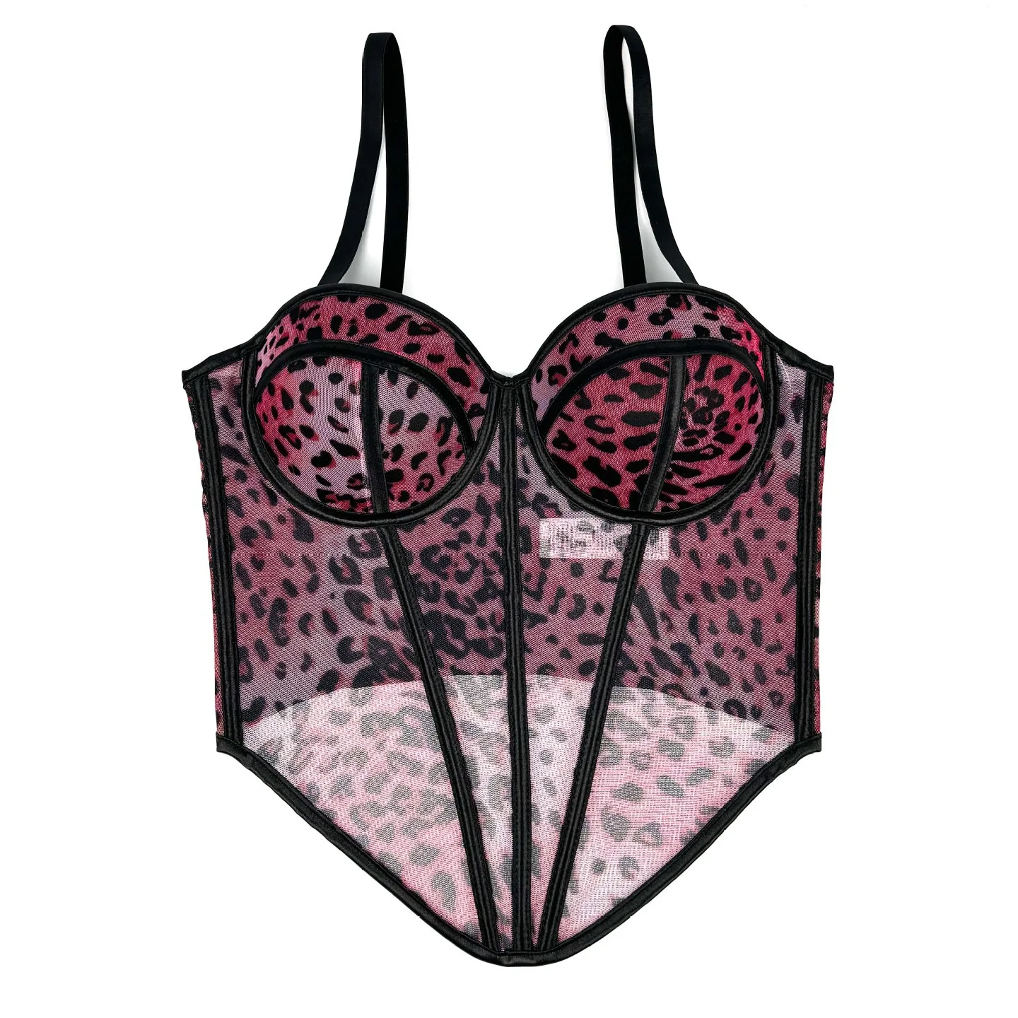 

Leopard-Print Fishbone Corset For Women, Lace-Trimmed Sheer Strapless Bra, Sexy And Sophisticated Underwire-Shaped Mesh Bra.