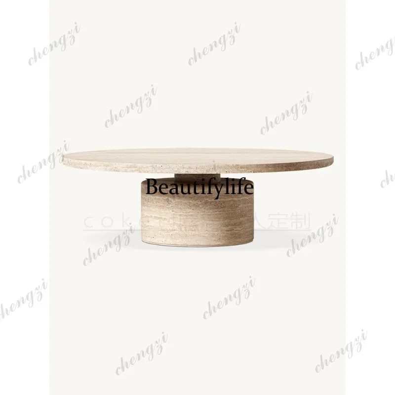 CC45  Wabi Sansan natural travertine marble coffee table living room designer round coffee table