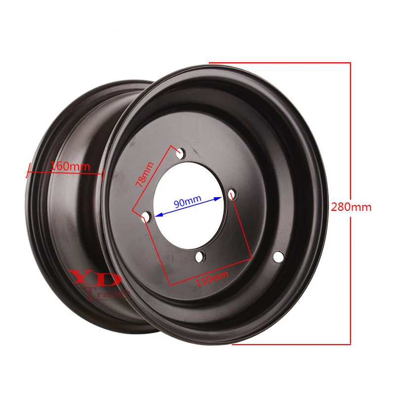 10 Inch Wheel Hub 23x7.00-10 Front Wheel Hub 22x10-10 Rear Wheel Hub Four-wheeler Iron Ring Four-hole Wheel Rim ATV Accessories