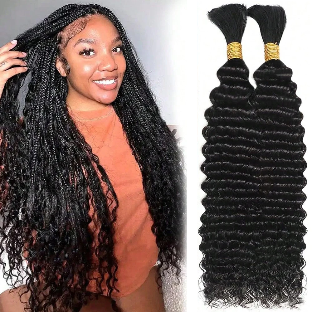 

100% Brazilian Remy Deep Wave Bulk Human Hair Hair Bundle No Weft Braiding Hair Natural Boho Braid Curly 2 Bundle Crochet Styles