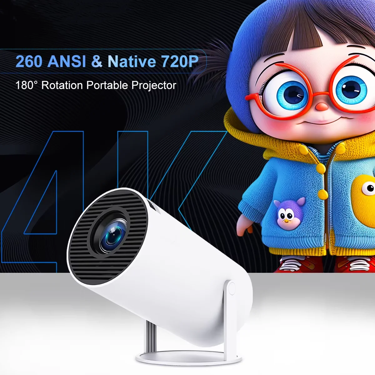 New 2024 4K Android 11 Dual Wifi6 200 ANSI Allwinner H713 BT5.0 1080P 1280*720P Home Cinema Outdoor portable Projetor