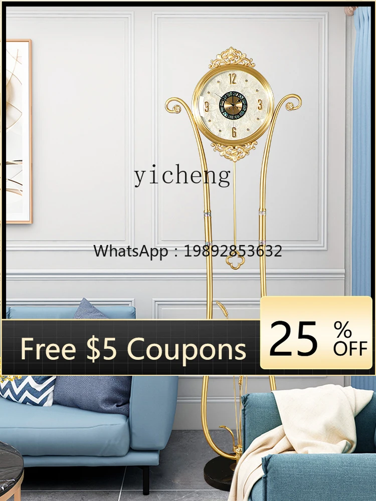 AB  Modern Light Luxury Floor Clock Living Room Brass Large Table Clock High-end Creative Vertical Clock