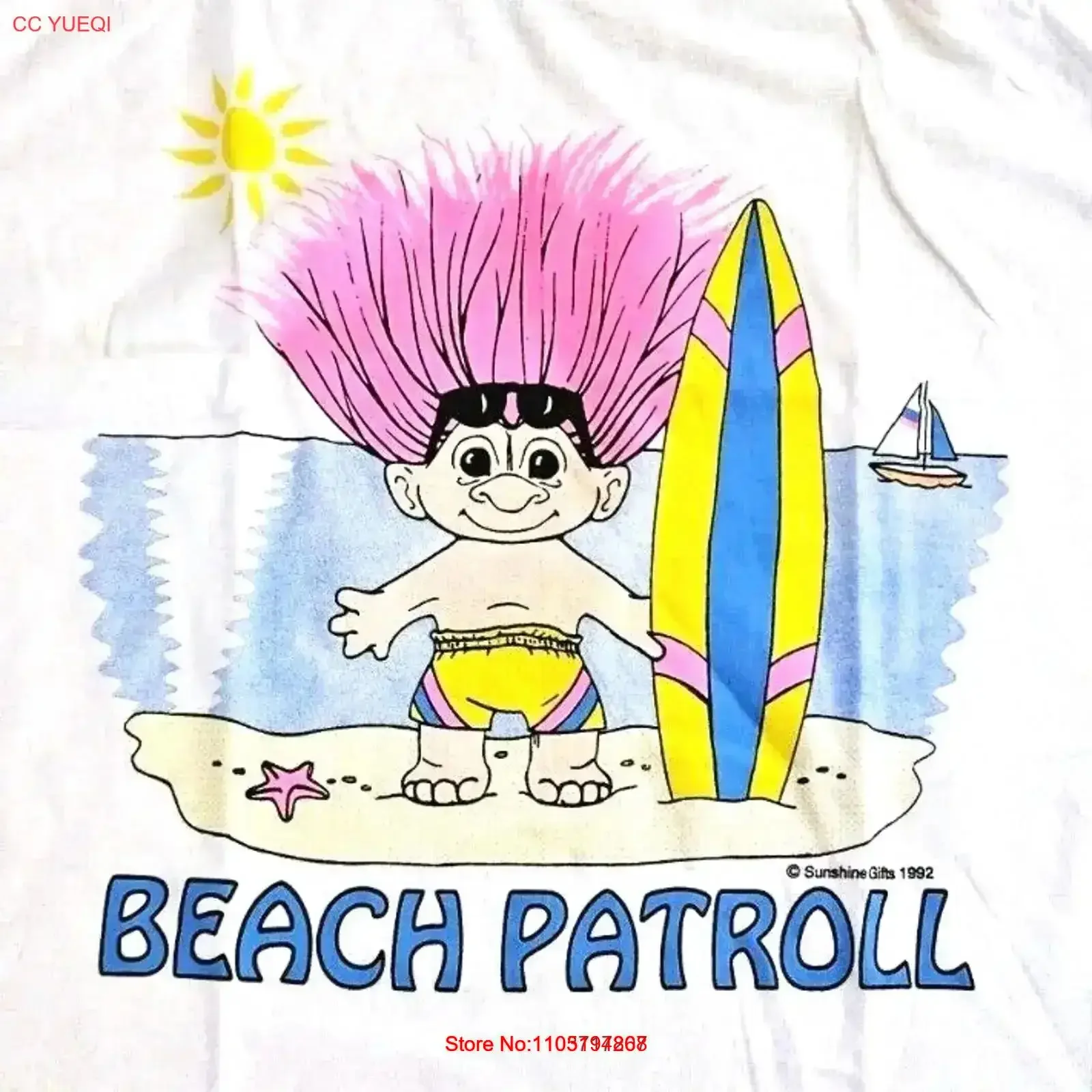Vintage 90s Trolls Dolls Beach Patrol T Shirt Figure Toy Size Large Washed Casual fashion graphic homme  vintage Washed