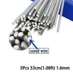 Proteção forte Alumínio Welding Rods, Flux Cored Wire para alta condutividade térmica, longa vida útil, cor prata, 5Pcs