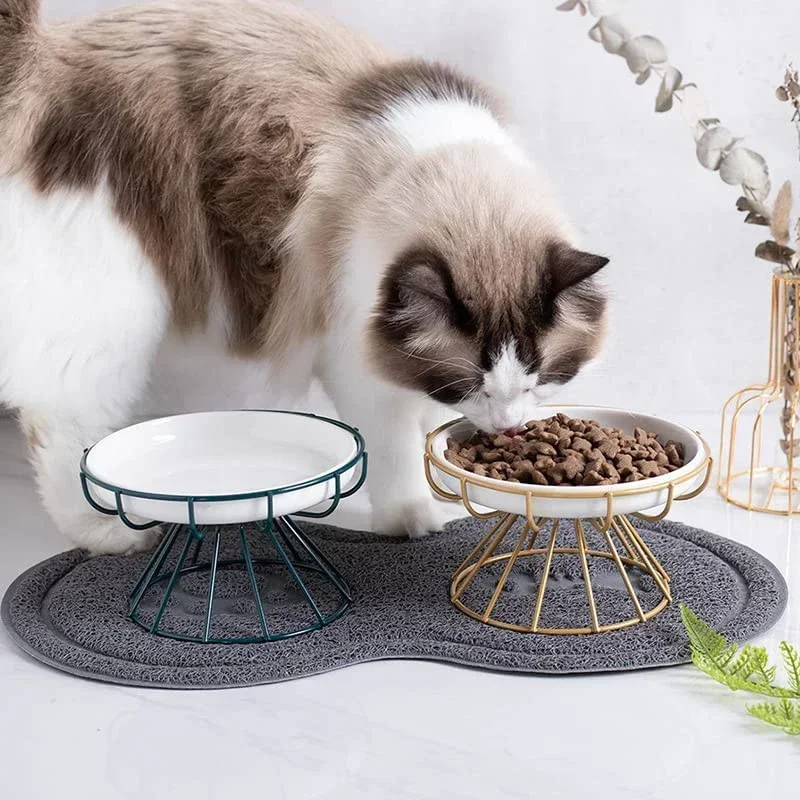 

Pet Ceramic Bowl Cat Metal Bowl Rack Ceramic Drinking Feeding Bowl Snack Canned Food Plate Anti-Cervical Spondylosis Food Basin
