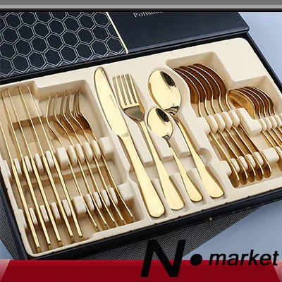 2024 Spain 24 pcs Fork Spoon Knife Gift Box Golden High Class Tableware 304Stainless Steel Merry Christmas Dinner Together Party