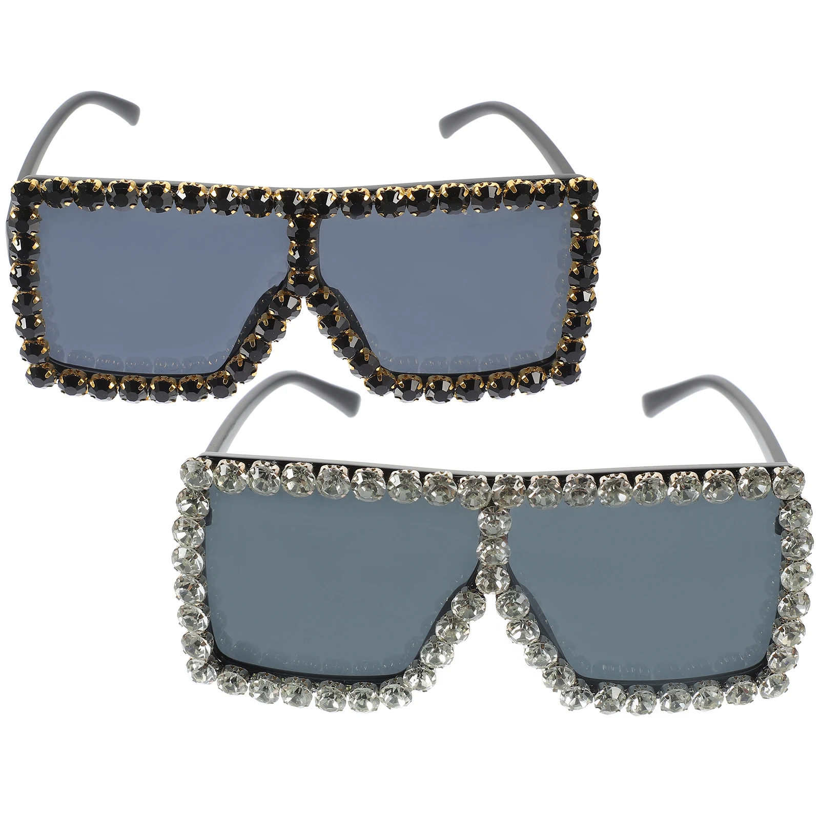 

2 pcs Sunglasses Women Blue Square Rhinestones Decorative Fashion Unique Party Trendy Novelty Glasses Accessories Holiday