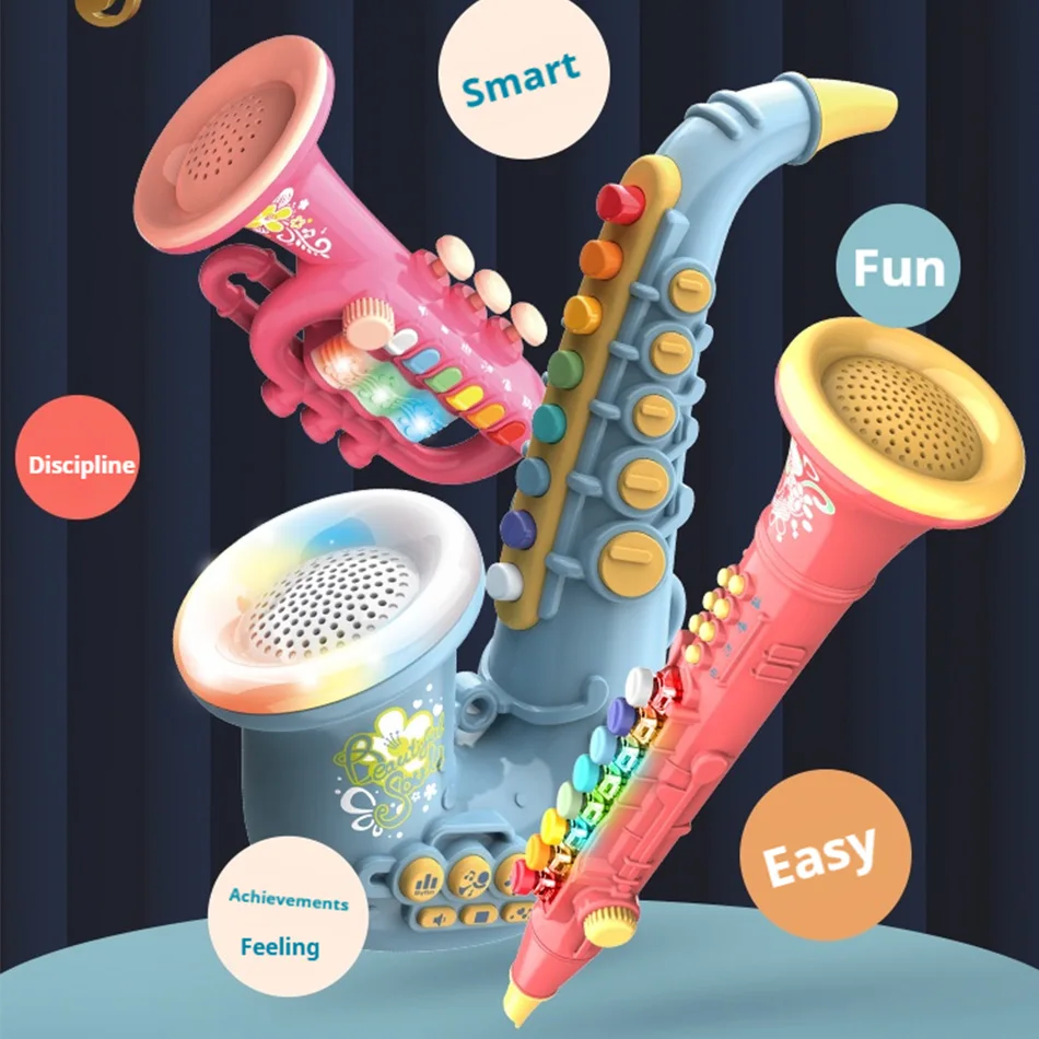 

Baby Musical Toy with 4 Playing Ways Saxophone Clarinet Toys Electric Flashing Music Instrument Early Educational Toys for Kids