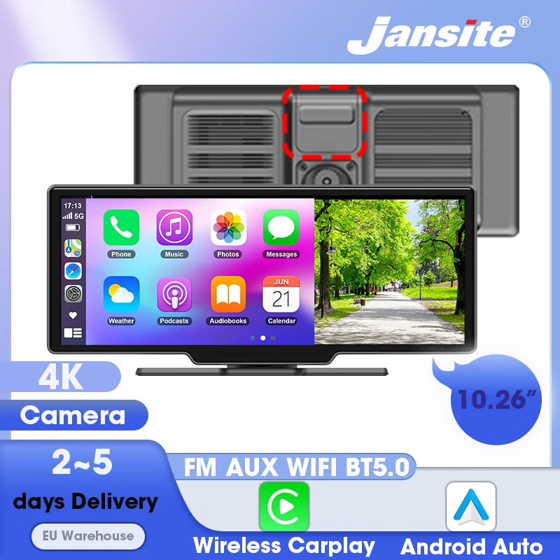 Jansite Schermo CarPlay da 11,26/10,26/10/7 Pollici, Apple CarPlay Wireless, Android Auto, Navigazione GPS, 5G WiFi, Bluetooth, Mirror Link, USB, TF, FM, AUX, Visione Notturna, Lettore Multimediale,