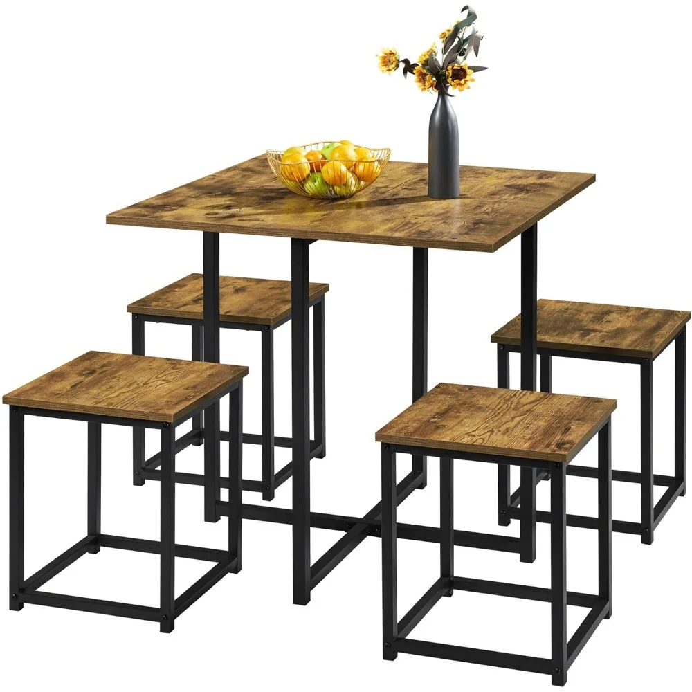 5 Piece Dining Table & Chair Set - Compact Wood Table Sets Home Furniture for Kitchen Dining