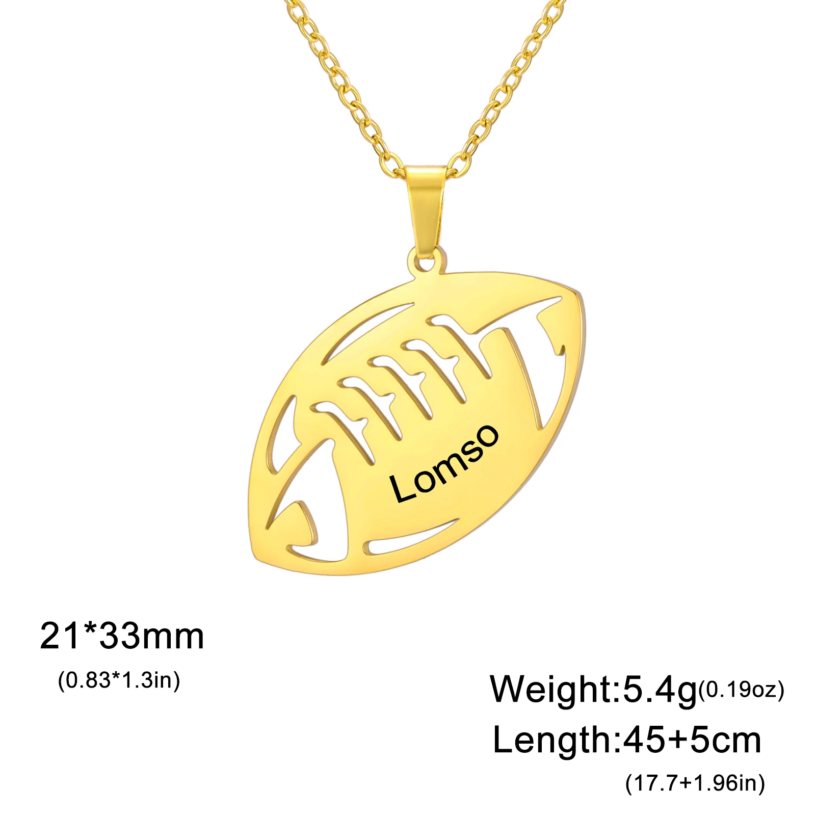 Lemegeton Custom Name Rugby Necklace Stainless Steel Jewelry Men Women American Football Pendant New Year Valentine\'s Day Gifts
