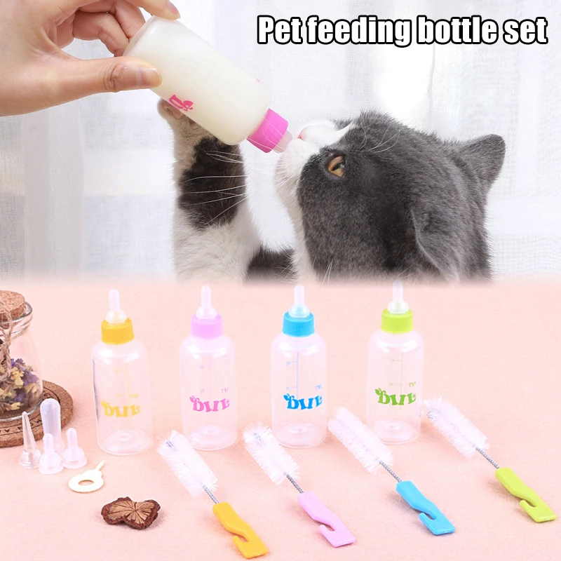 

Puppy Nursing Bottle Kits With Cleaning Brush Pet Feeding Bottle With Replacement Nipples Feeding Nursing Care Set