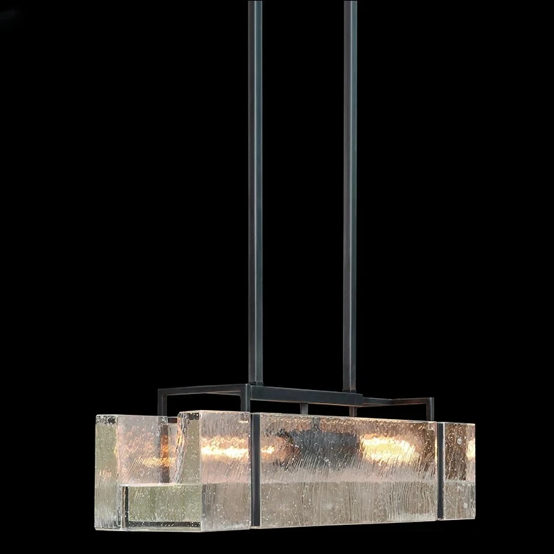 Modern Linear Bubble Glass Chandelier Black Metal Frame Pendant Light for Dining Room Kitchen Island Bar  Luxury Industrial