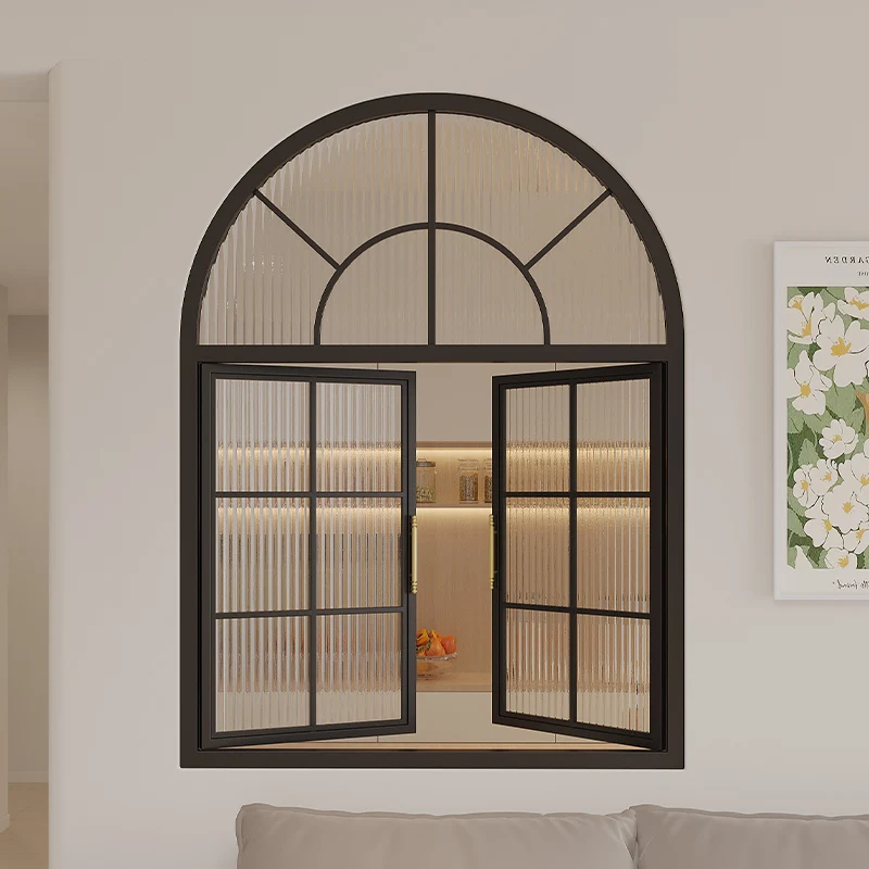 Spot French retro window partition wrought iron glass old-fashioned steel window arched old bungalow indoor doors and windows