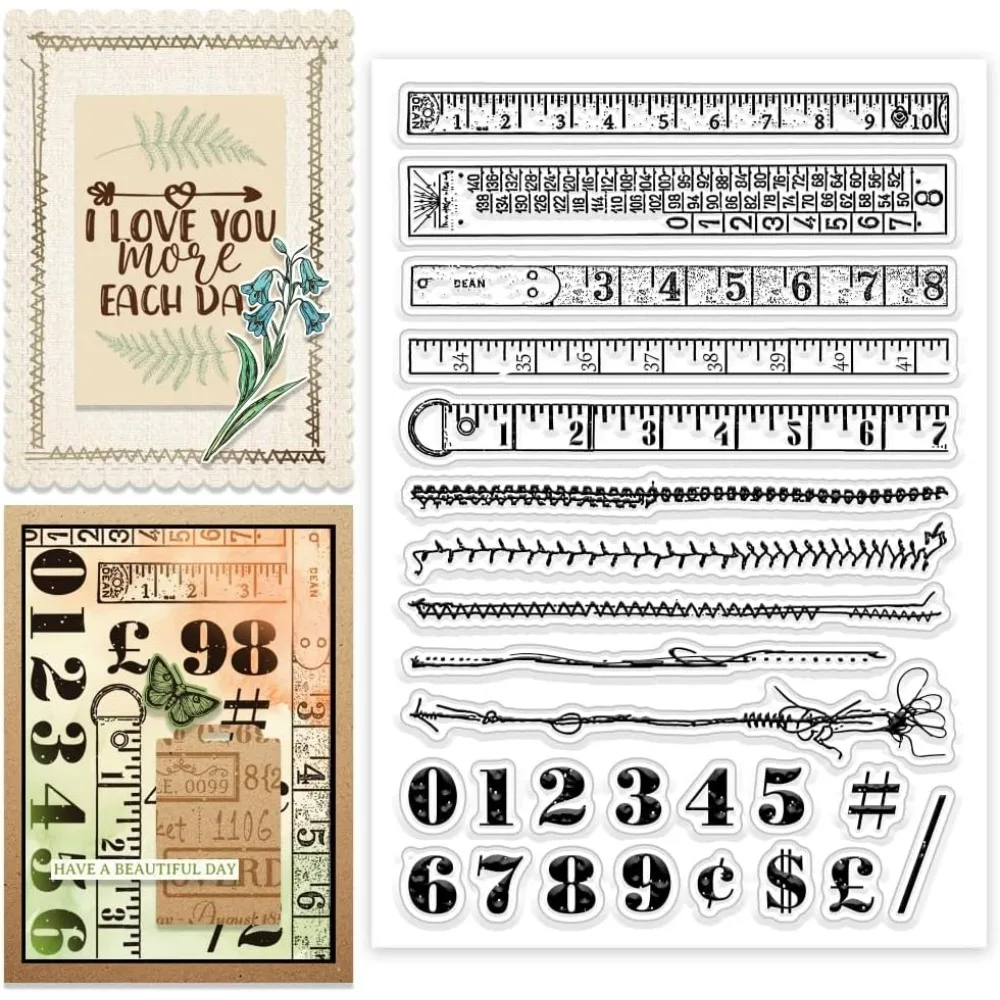 1PC Nähgarn Zahlen Klare Stempel Klare Stempel Messwerkzeug Form Briefmarken für DIY Scrapbooking Fotoalbum