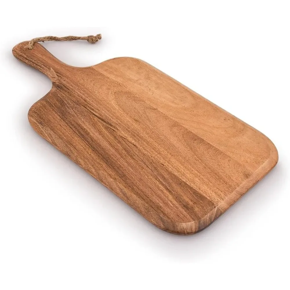 

Acacia Wood Cutting Board, for Meat, Cheese, Bread, Vegetables & Fruits, with Grip Handle (15" x 7")