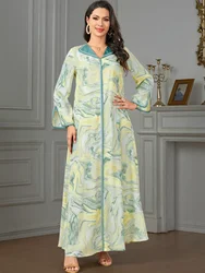 Eid Muslim Party Dress for Women Print Ramadan Abaya Long Dress Morocco Kaftan Vestidos Largos Dubai Turkey Robe Jalabiya 2024