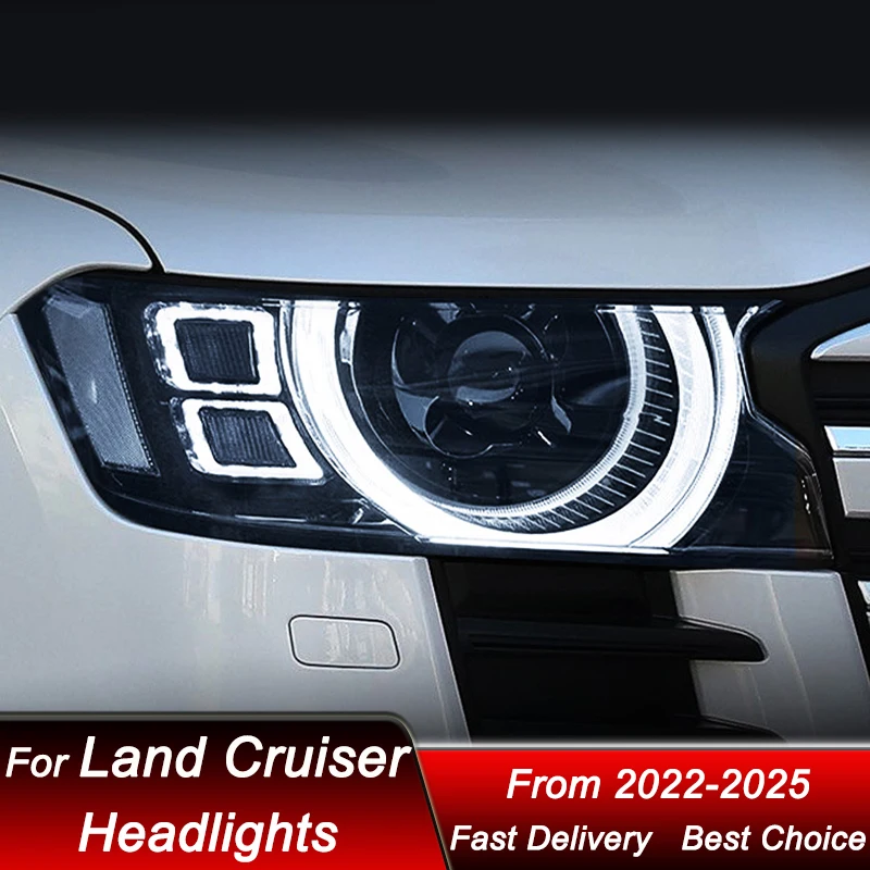 المصابيح الأمامية للسيارة تويوتا لاند كروزر LC300 2022-2025 المدافع نمط Led ترقية عالية تكوين مجموعة ملحقات عدسة العرض