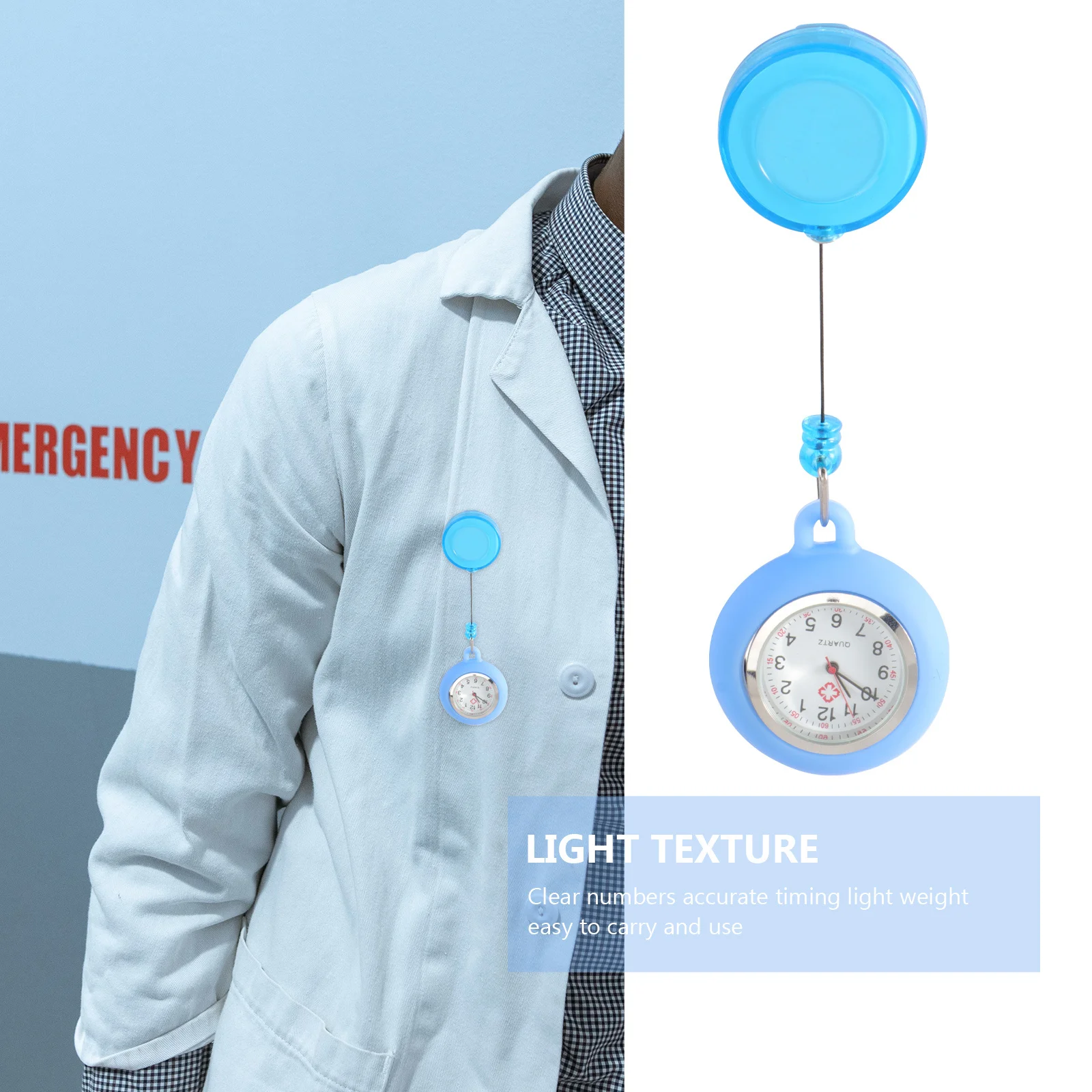 

Badge Reel Nurse Pocket Watch Light Blue Smiling Face Clip-on Hanging Watch Lightweight Accurate Timekeeping Fashion Accessory