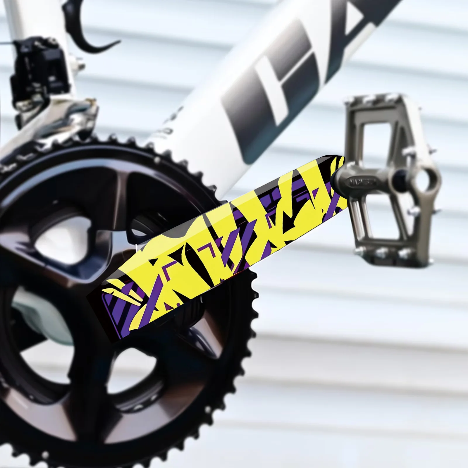1SET Yellow Purple Graffiti Bicycle Crank Stickers, Waterproof Decals for MTB Bike Parts Decor