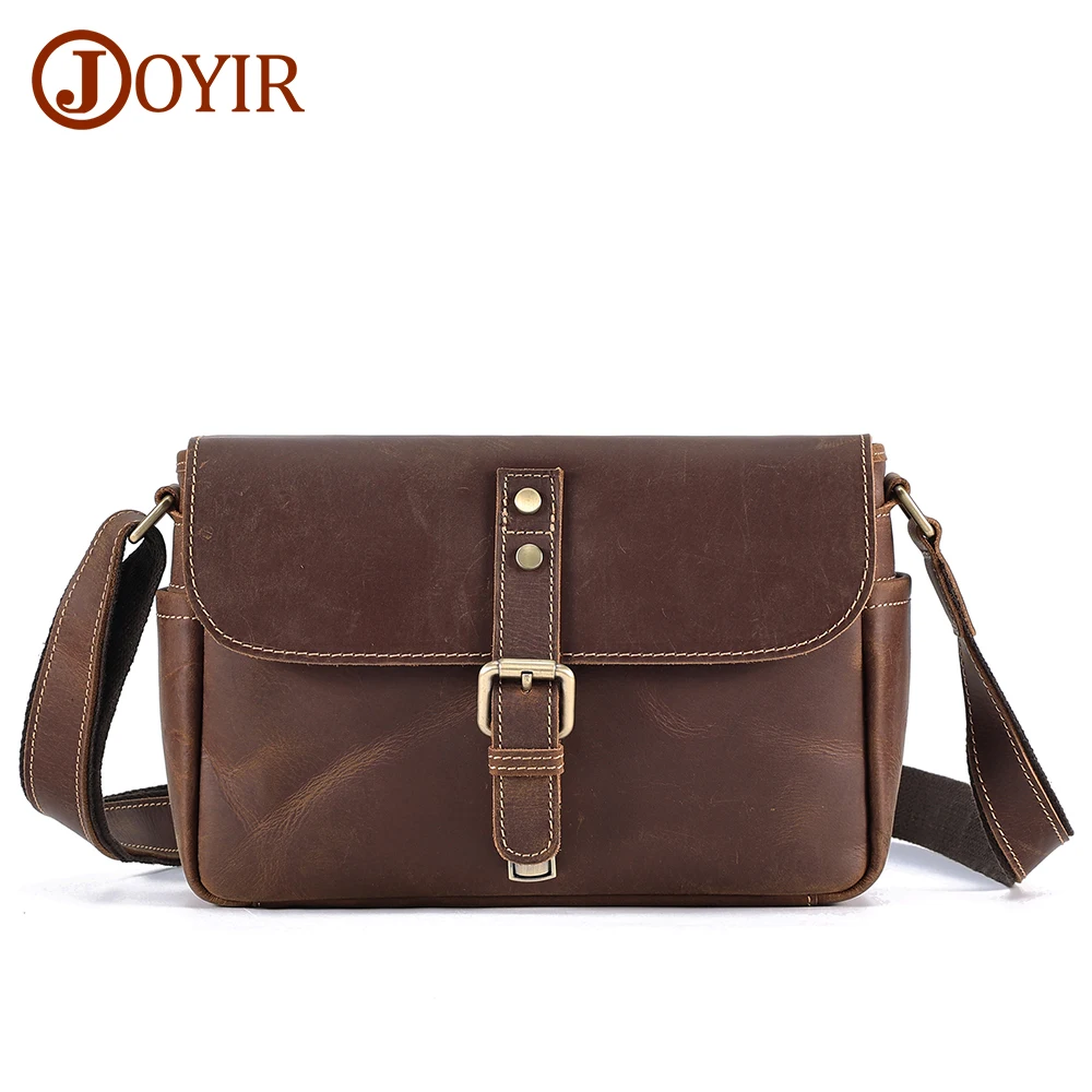 JOYIR Genuine Leather Small Messenger Bag for Men Women Casual Travel Shoulder Bags for 9.7inch Tablet Working Corssbody Bag