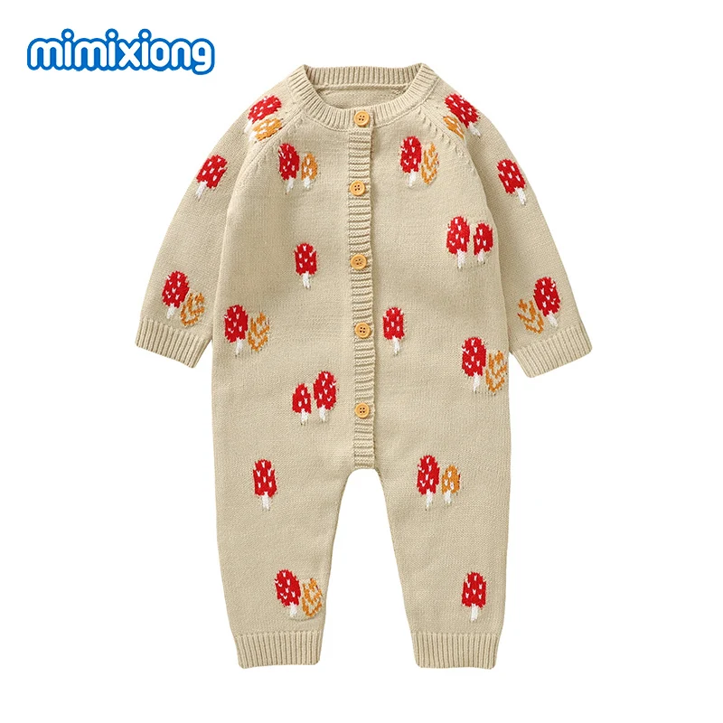 Newborn Baby Rompers Full Sleeve Button Up Infant Boys Girls Jumpsuits Clothes Autumn Winter Camel Toddler Unisex Playsuit 0-18m